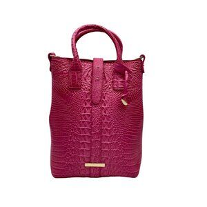 Pink Faux Croc Embossed Leather Crossbody Bag
